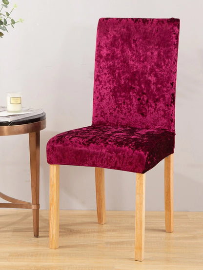 Stretchable Velvet Chair Covers, Solid Maroon