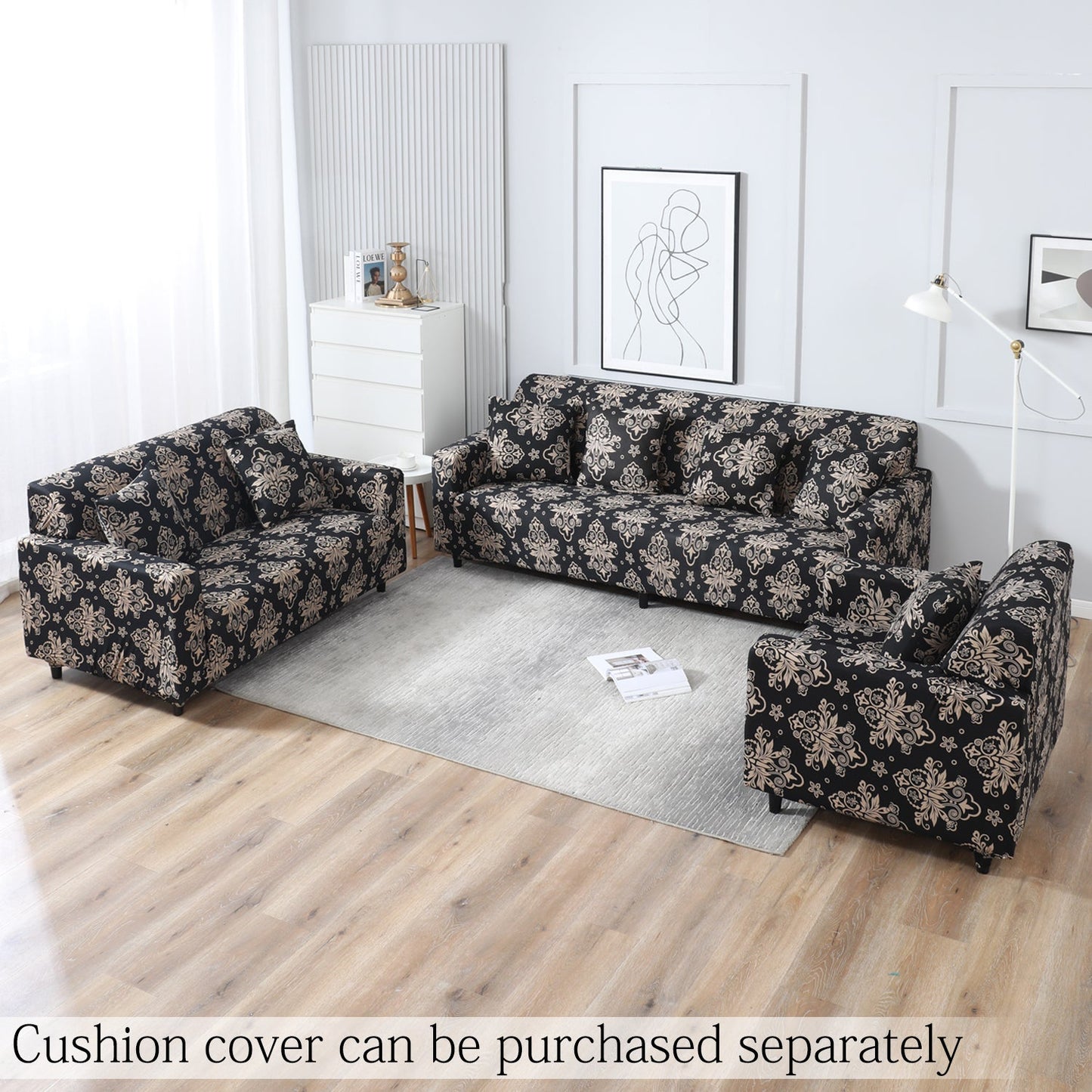 Exclusive Stretchable Sofa Cover - Black Damask