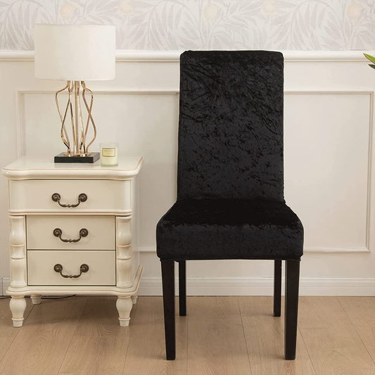 Stretchable Velvet Chair Covers, Solid Black