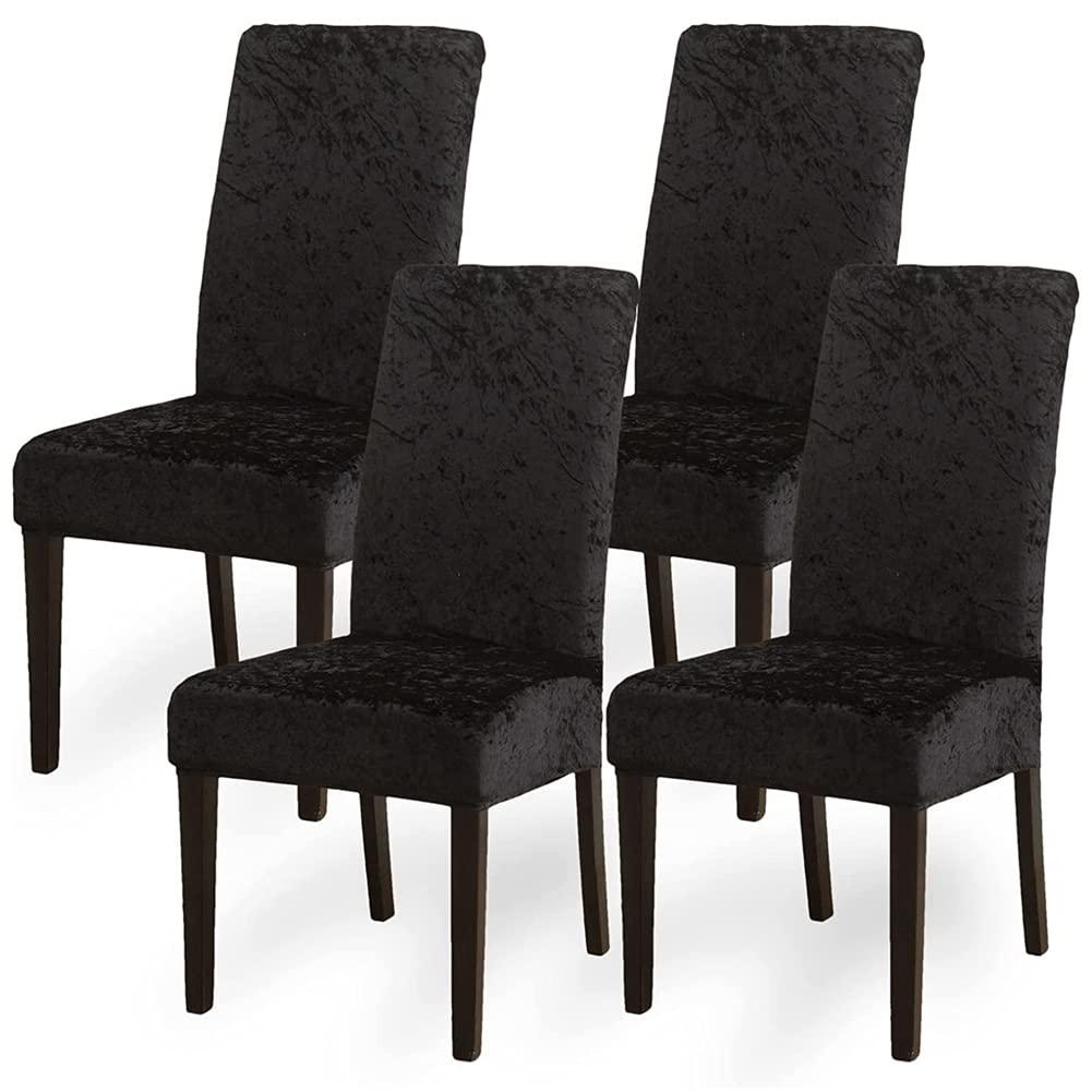 Stretchable Velvet Chair Covers, Solid Black