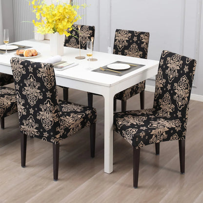 Stretchable Chair Covers, Black Brocade