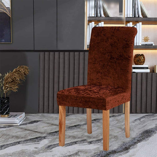 Stretchable Velvet Chair Covers, Solid Brown