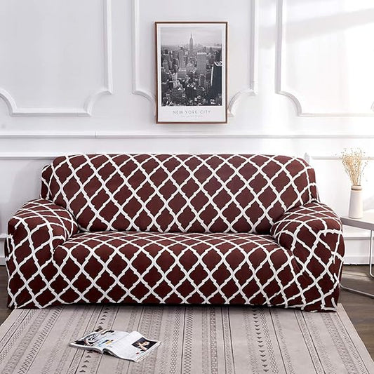 Exclusive Stretchable Sofa Cover - Brown Tile