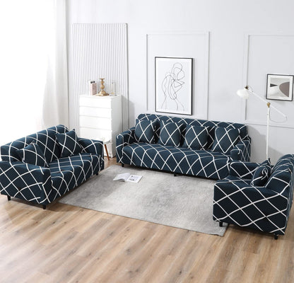 Exclusive Stretchable Sofa Cover - Cross Blue