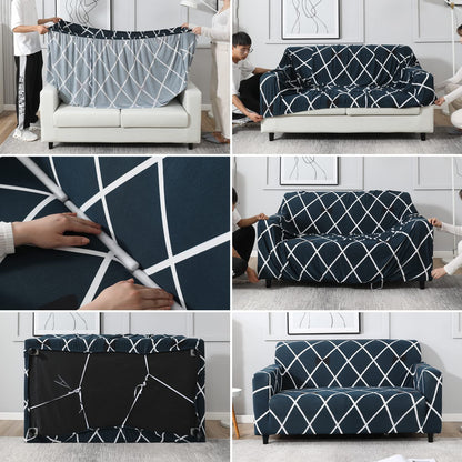 Exclusive Stretchable Sofa Cover - Cross Blue