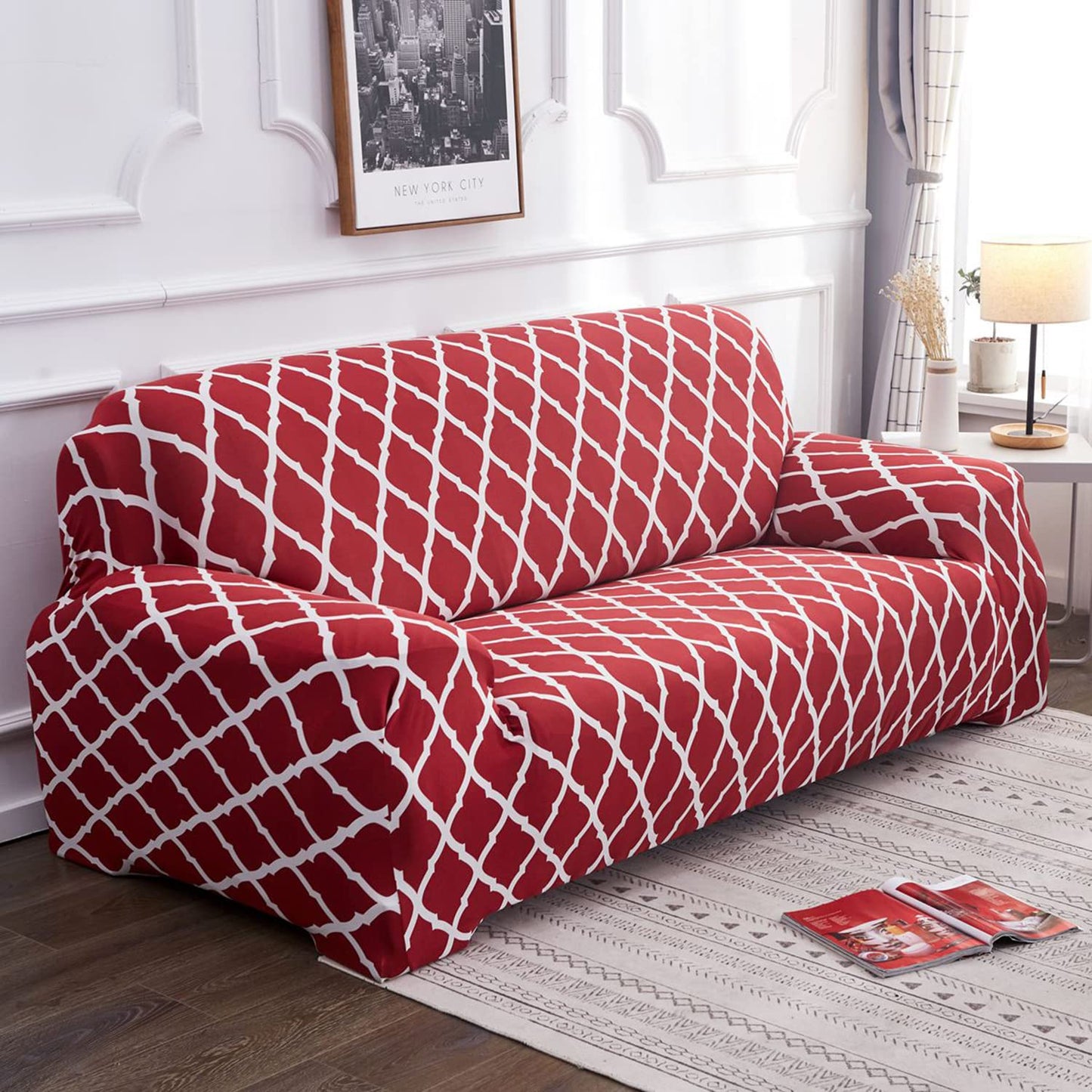 Exclusive Stretchable Sofa Cover - Maroon Diamond