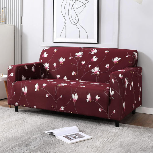 Exclusive Stretchable Sofa Cover - Wine red Flowers