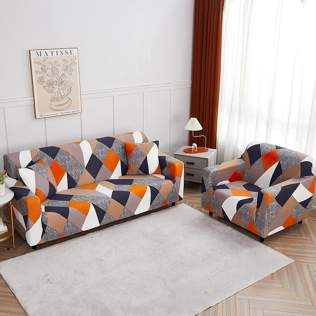 Exclusive Stretchable Sofa Cover - Prism Orange