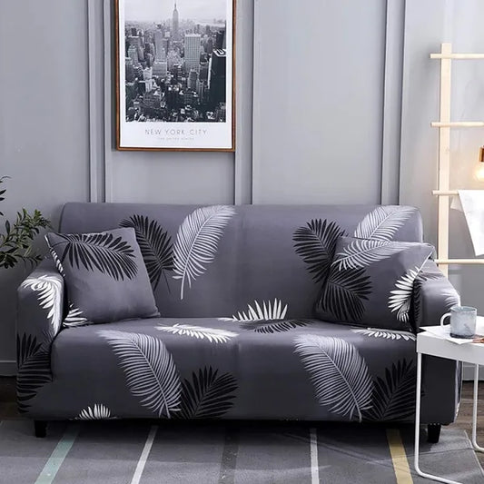 Exclusive Stretchable Sofa Cover - Grey Leaves