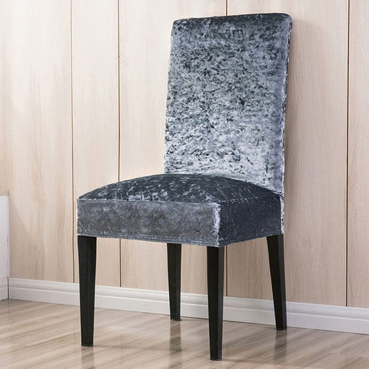 Stretchable Velvet Chair Covers, Solid Grey