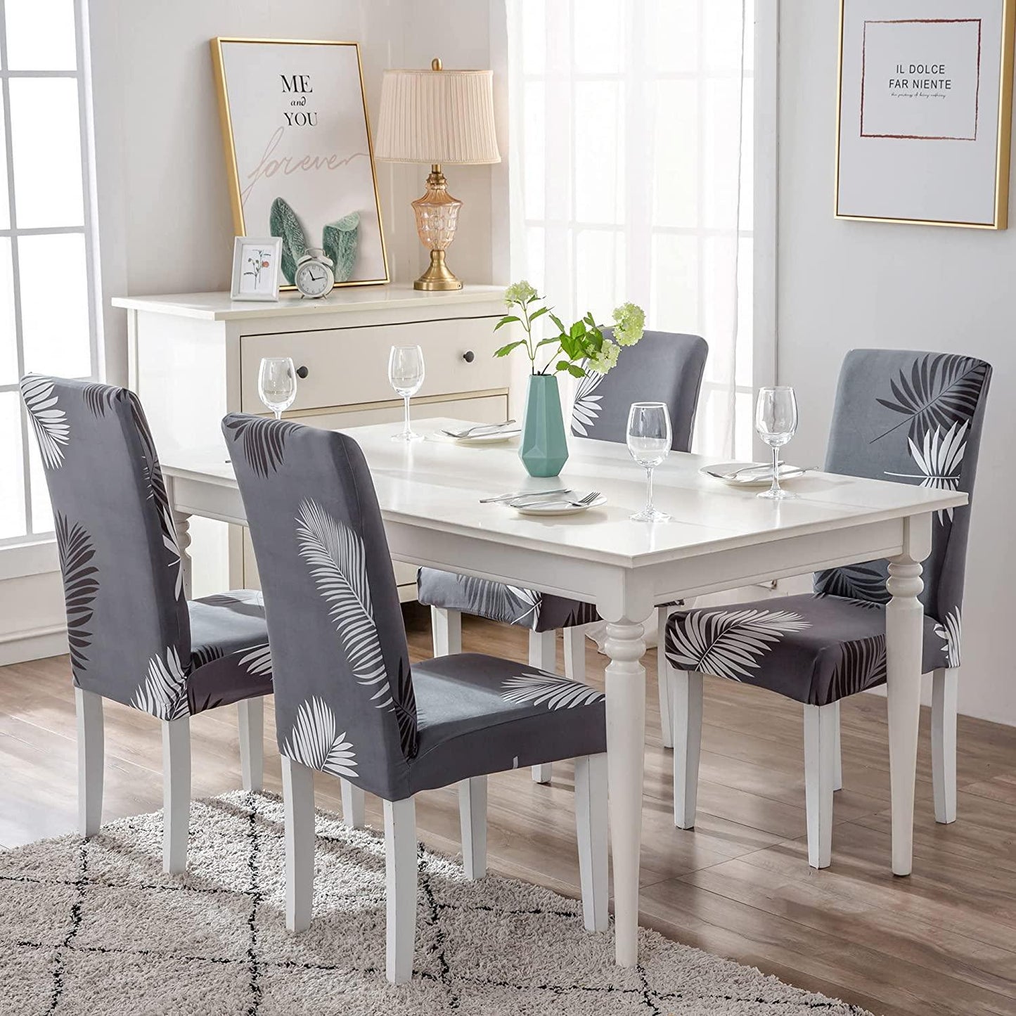 Stretchable Chair Covers, Charcoal Fern